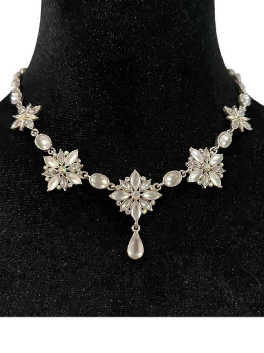 Statement Necklace Silver Tone AB Crystal Accents Special Occasion Women